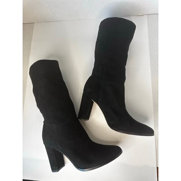 Ralph Lauren Artizan II Black Suede Mid-Calf Boots Sz 9 Minimalist Classic Style - Picture 5 of 10